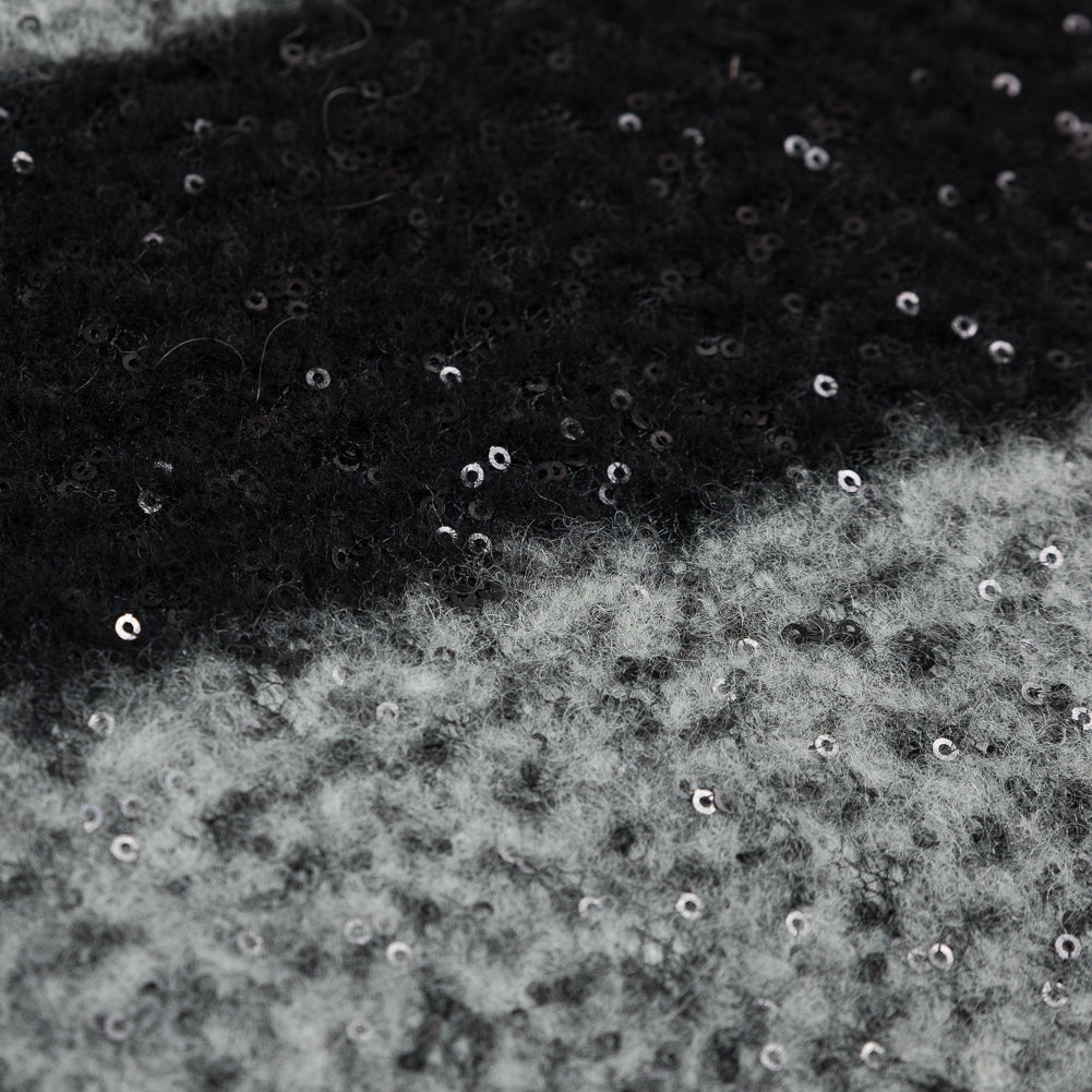Black and White Awning Striped Wool Blend with Baby Sequins Detail