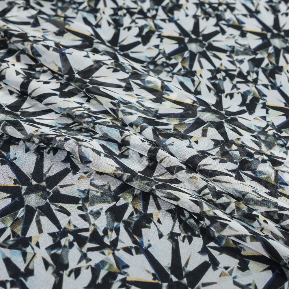 Black and White Prismatic Printed Silk Chiffon Folded