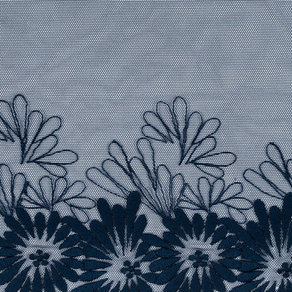 Poseidon Blue Floral Embroidered Mesh Trim - 4.5" Detail