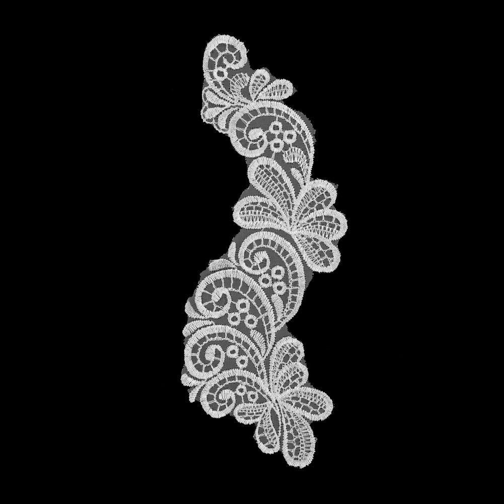 White Embroidered Right-Side Organza Applique - 9.5"x 3"