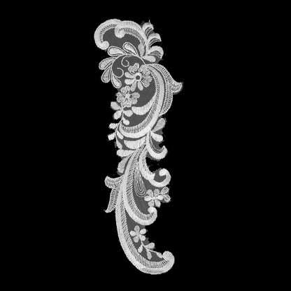 White Embroidered Left-Side Organza Applique - 10.5" x 3.5"