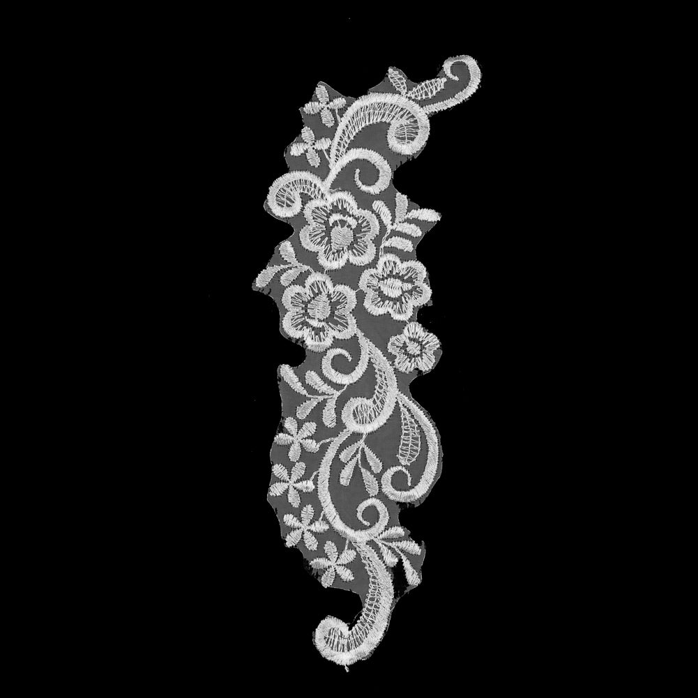 White Embroidered Left-Side Organza Applique - 10" x 3"