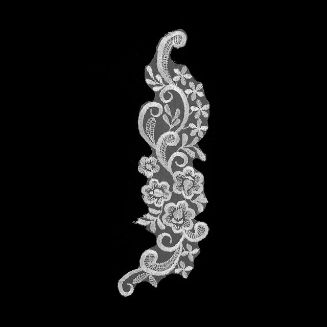 White Embroidered Left-Side Organza Applique - 9" x 2.5"