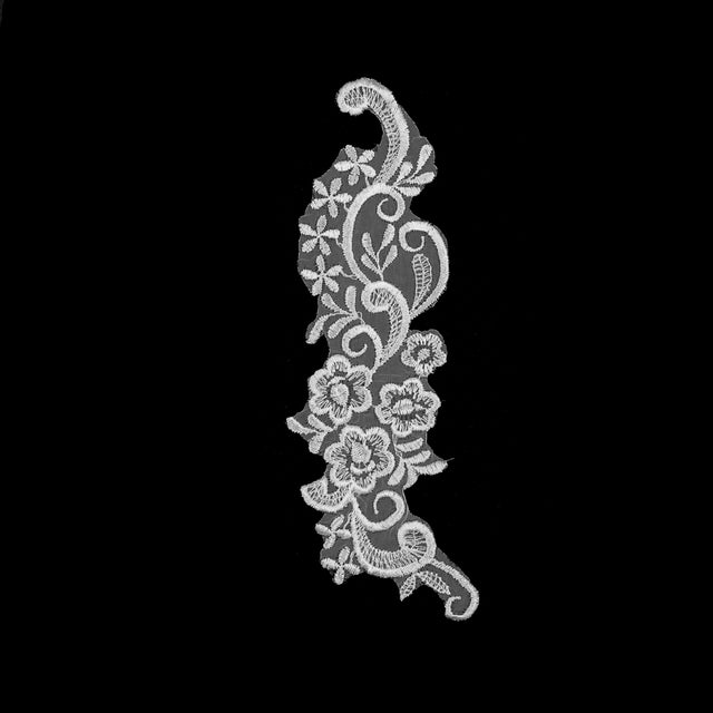 White Embroidered Right-Side Organza Applique - 9" x 2.5"