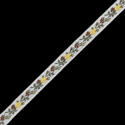 Yellow and White Floral German Jacquard Ribbon -  0.3125" Detail