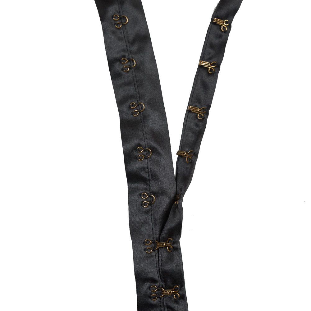 Gray Silk Charmeuse Tape with Gold Hook & Eyes - 1" Detail