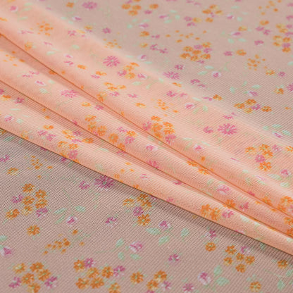 Orange Sherbet Floral Printed Polyester Mesh Folded