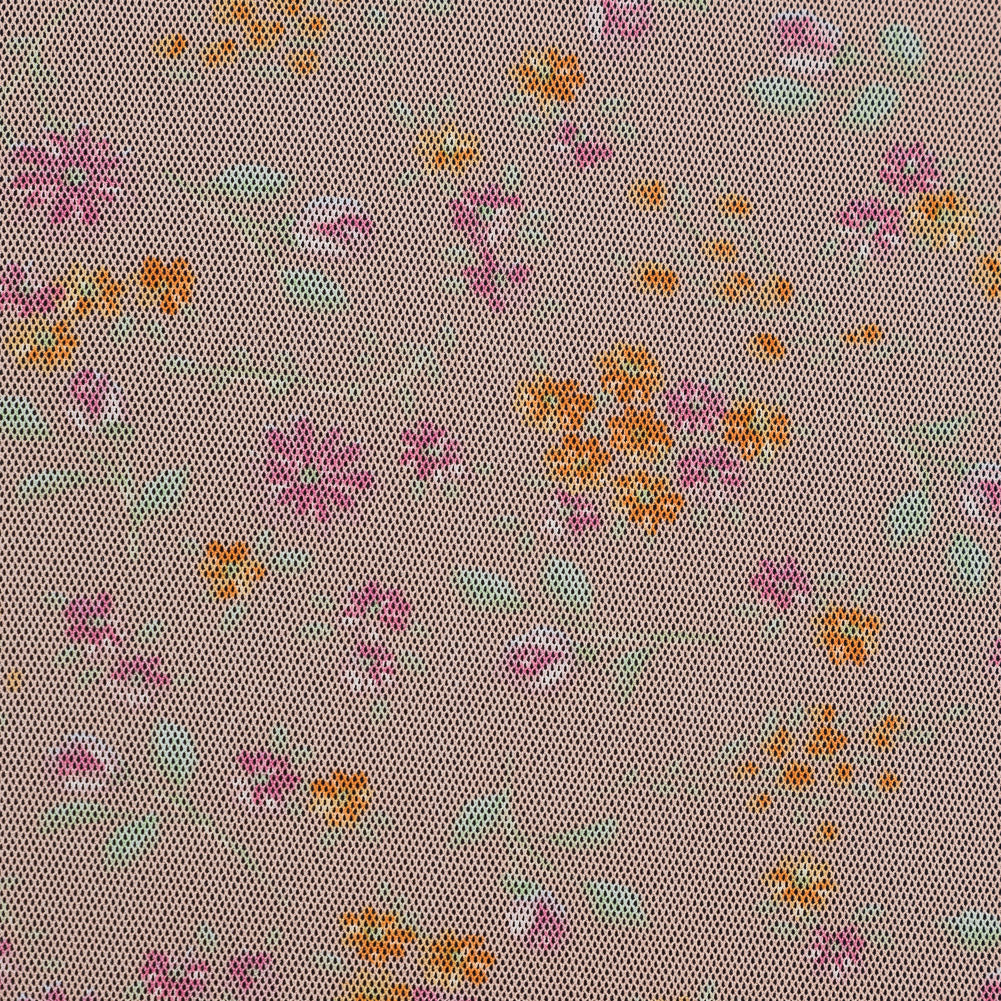 Orange Sherbet Floral Printed Polyester Mesh Detail
