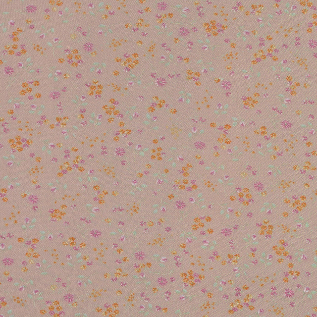 Orange Sherbet Floral Printed Polyester Mesh
