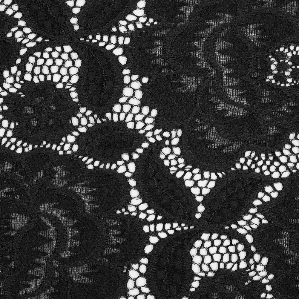 Re-Embroidered Stretch Crochet Lace - Black Roses Detail