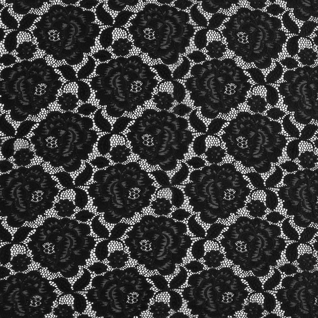 Re-Embroidered Stretch Crochet Lace - Black Roses