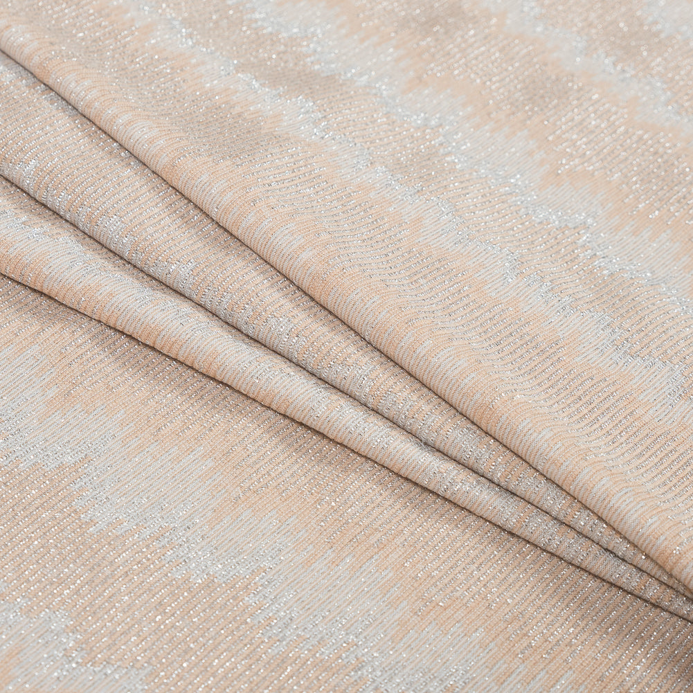 Champagne and Metallic Silver Striped Stretch Knit Folded