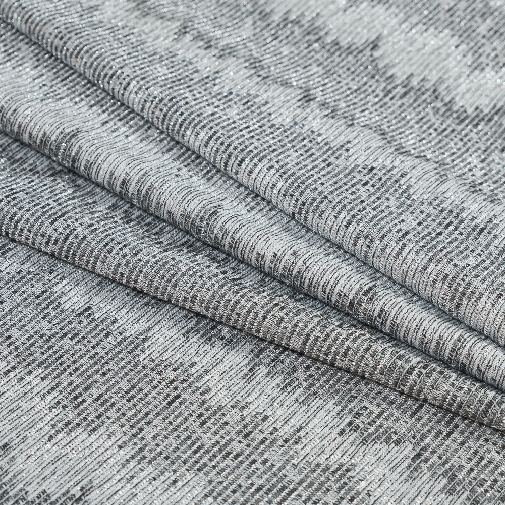 Charcoal and Metallic Silver Striped Stretch Knit Folded