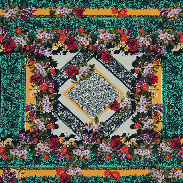 Organic Viscose Batiste Panel - Gamboge and Green Floral