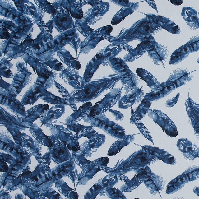 Organic Viscose Batiste - Blue and White Feather Border Print