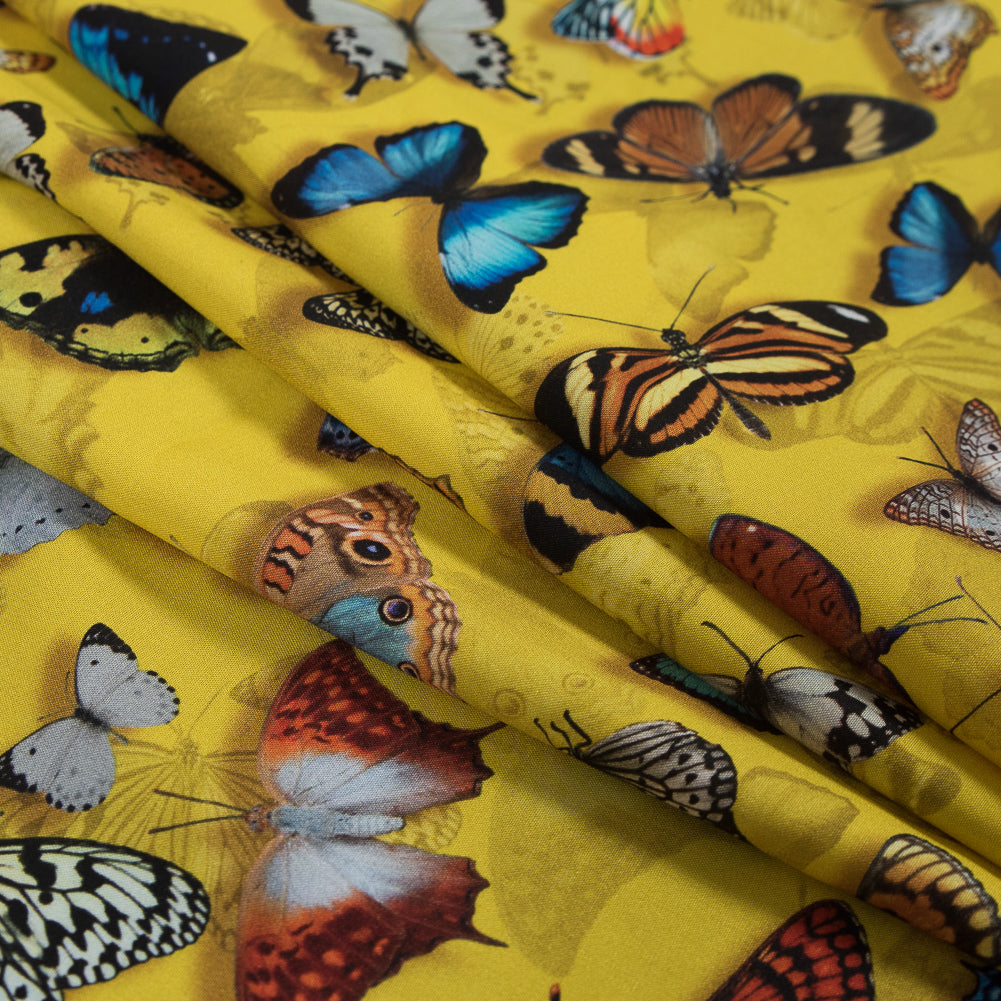 Sunshine Yellow Butterfly Printed Organic Viscose Batiste Detail