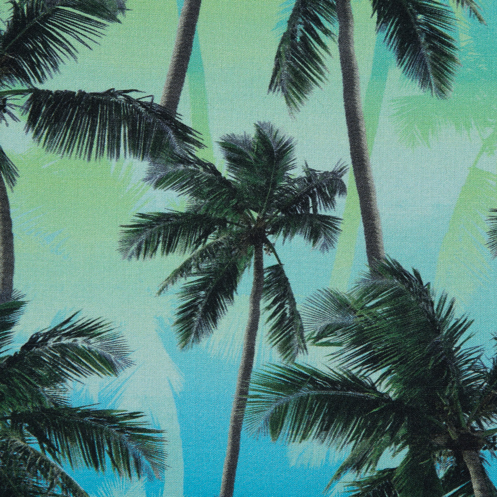 Organic Viscose Batiste - Green and Blue Palm Trees Full