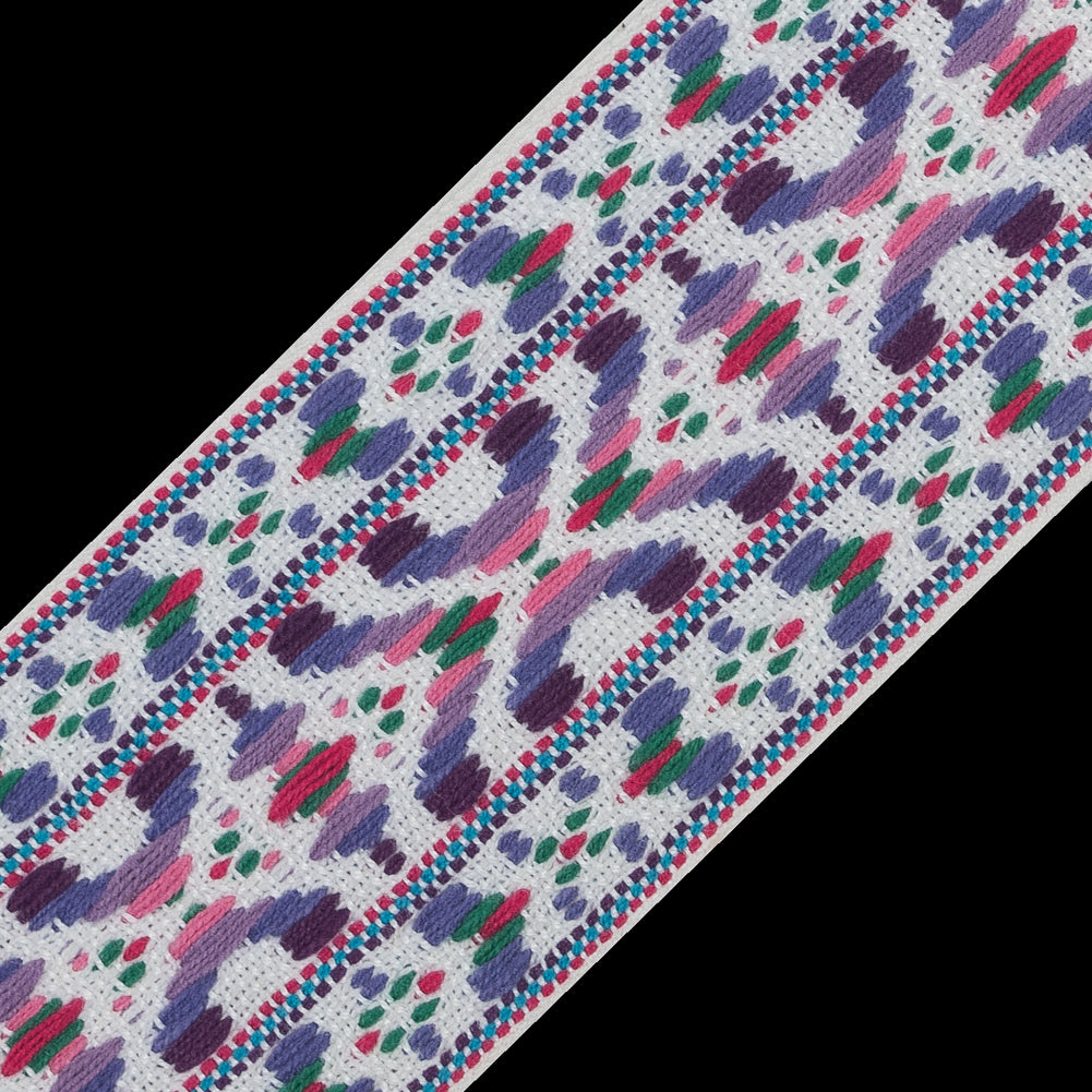 Purple and White Multicolor Jacquard Ribbon - 2" Detail