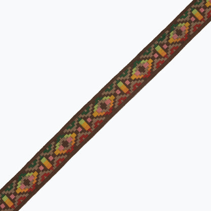 Brown Multicolor Geometric Jacquard Ribbon - 1"