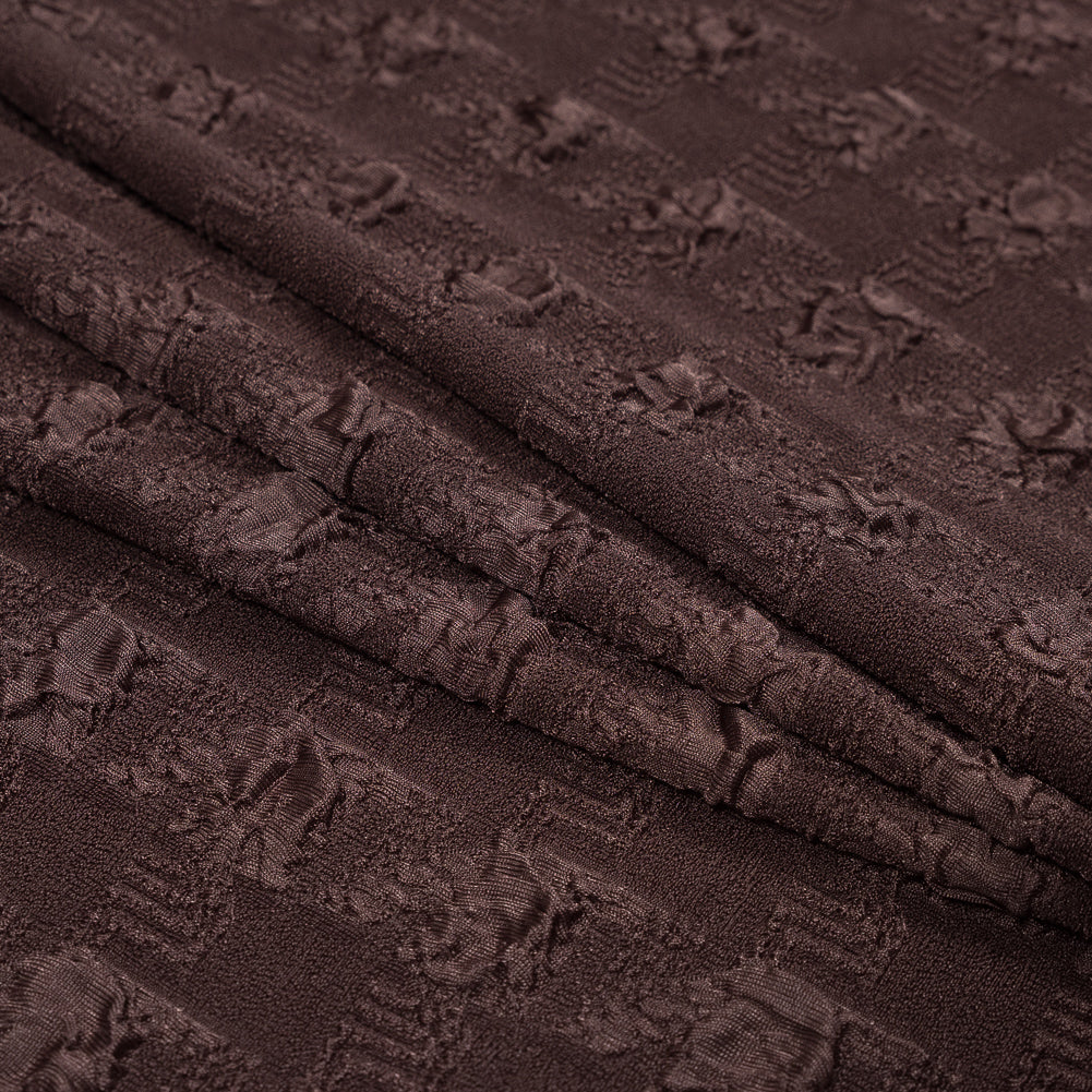 Brown Dimensional Checkered Stretch Knit Folded