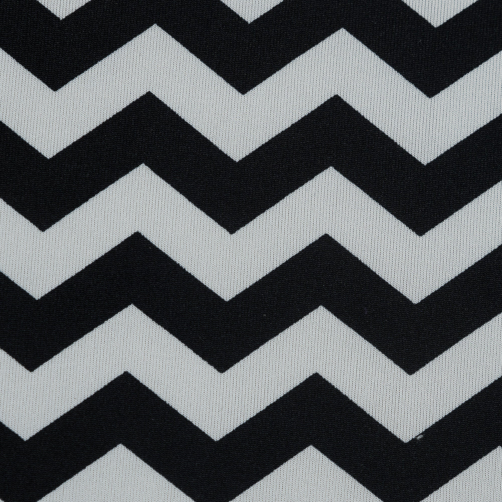 Black and White Zig Zag Printed Polyester Jersey Full