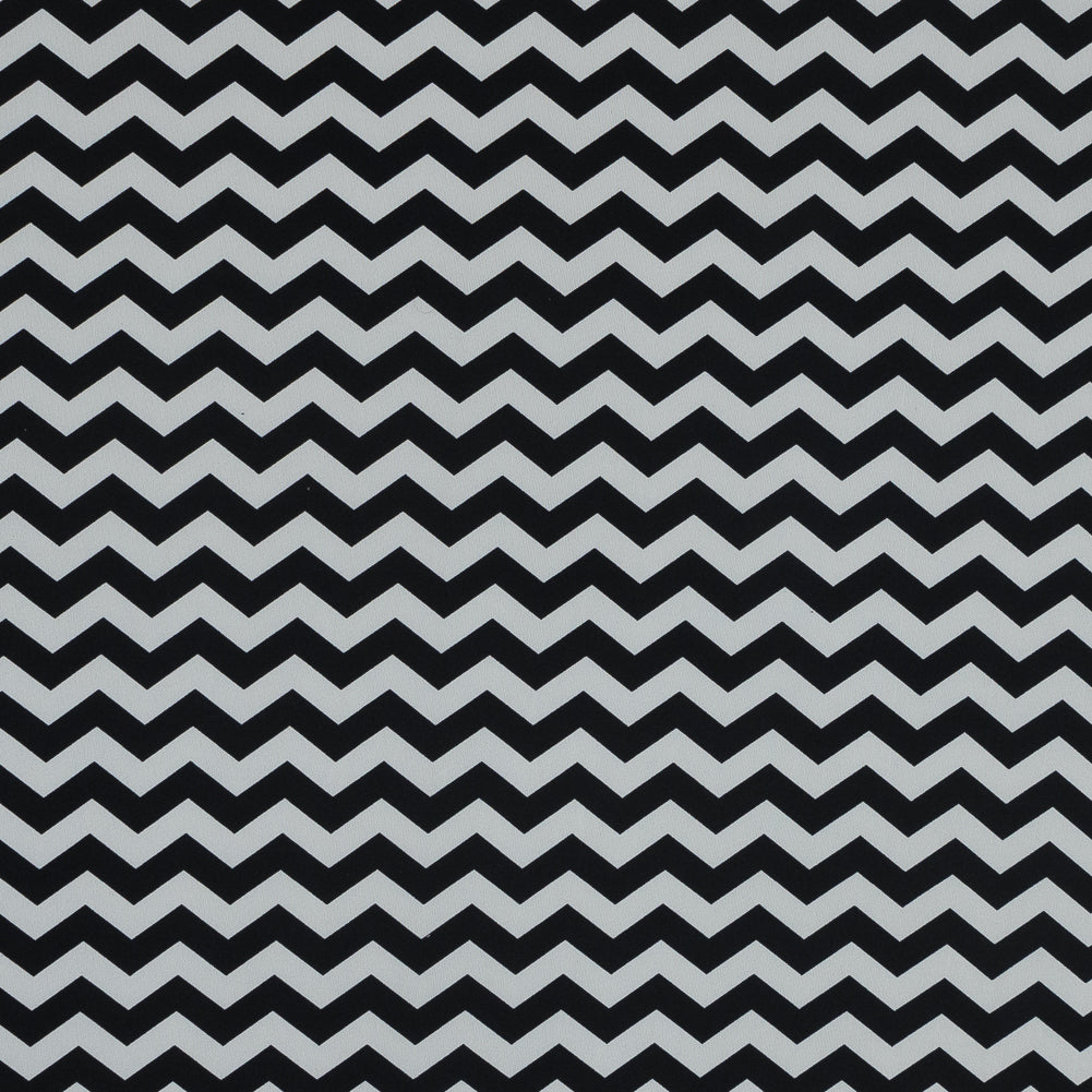 Black and White Zig Zag Printed Polyester Jersey