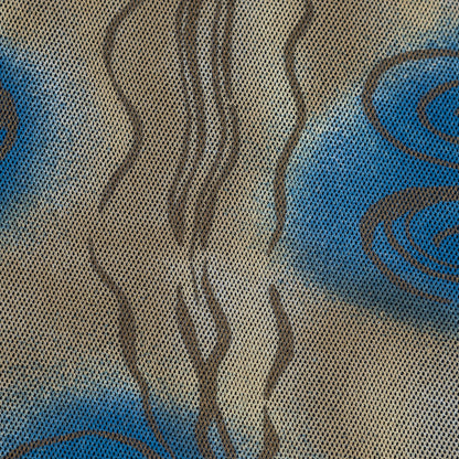 Blue and Beige Printed Polyester Mesh Detail