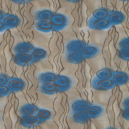 Blue and Beige Printed Polyester Mesh