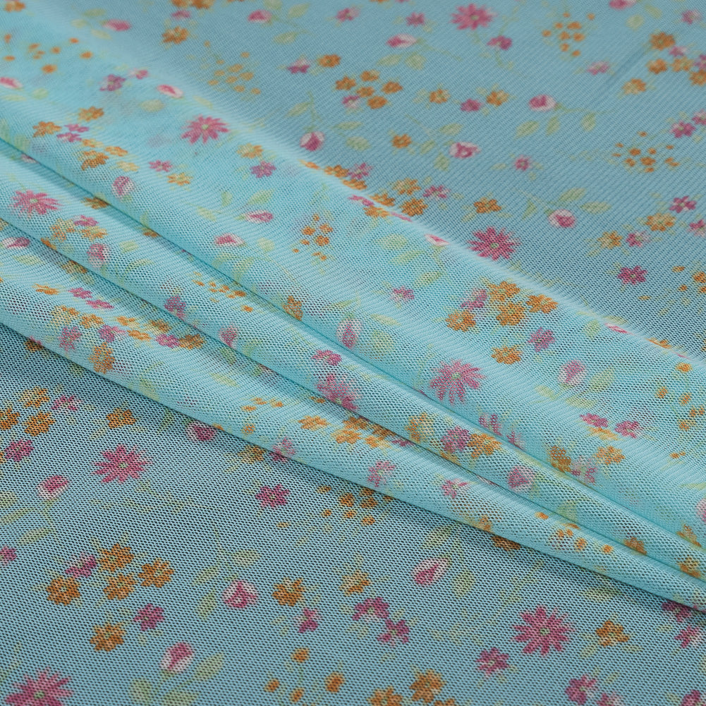 Blue, Pink and Orange Floral Polyester Mesh Folded