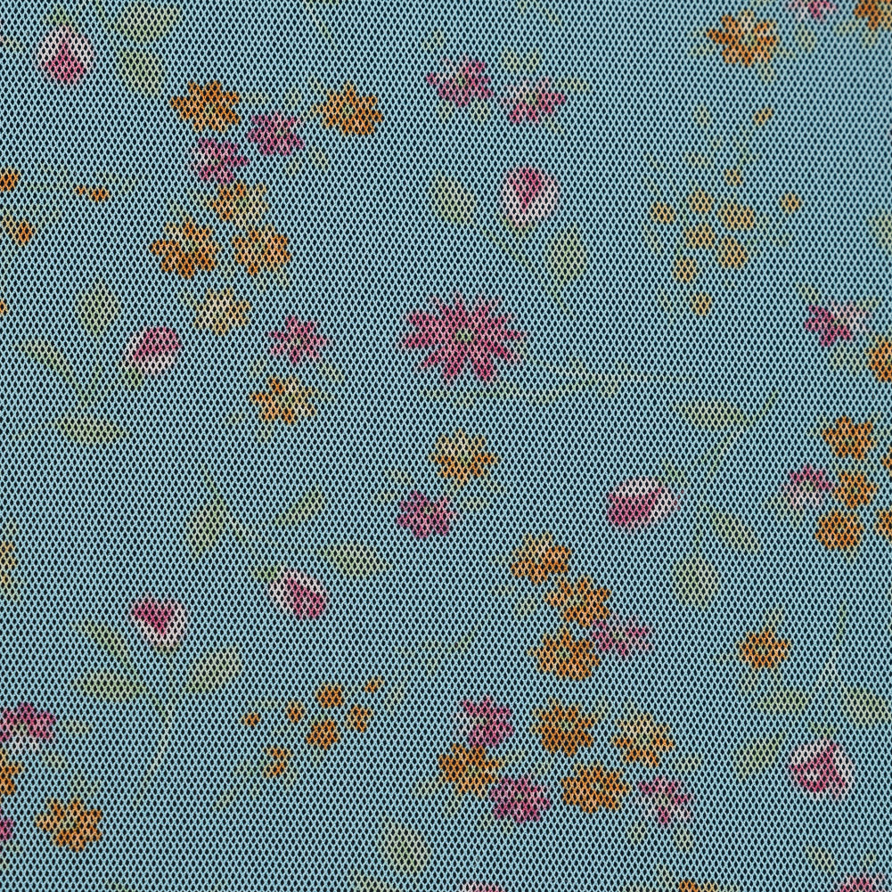 Blue, Pink and Orange Floral Polyester Mesh Detail