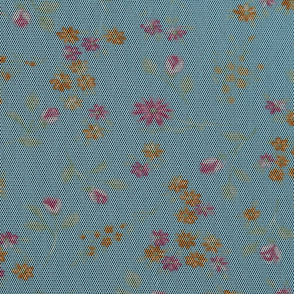 Blue, Pink and Orange Floral Polyester Mesh Detail