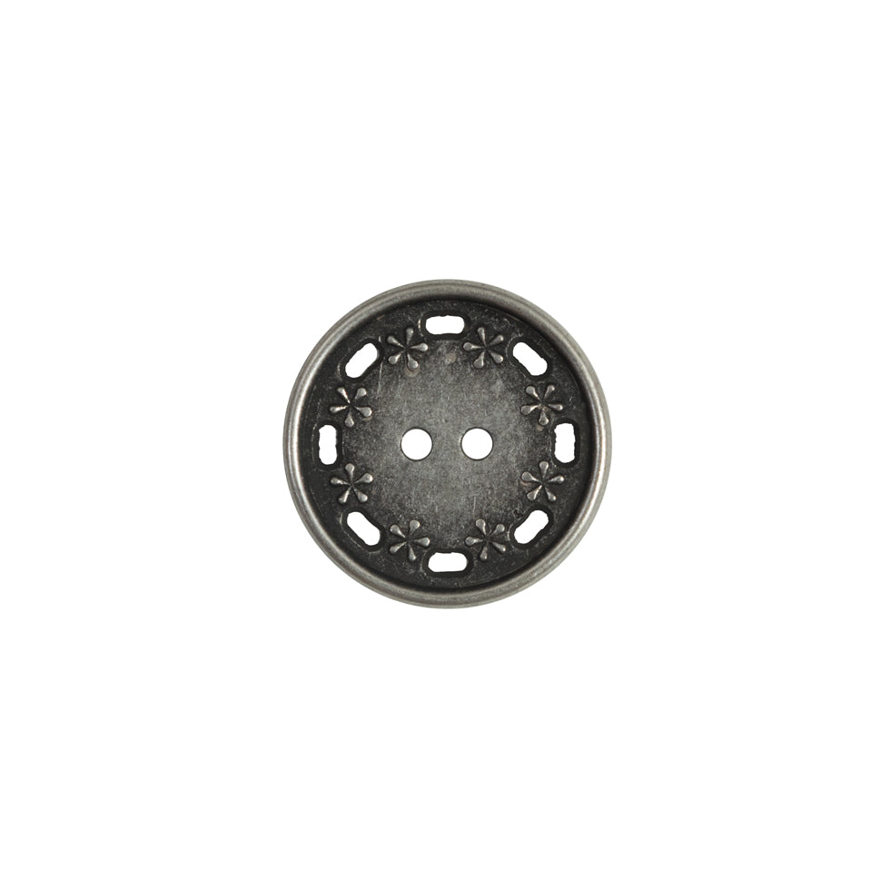 Antique Silver Floral 2-Hole Metal Button - 24L/15mm