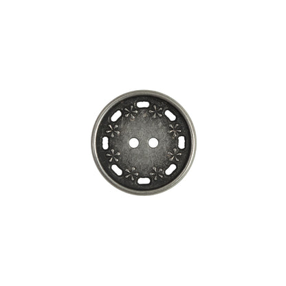 Antique Silver Floral 2-Hole Metal Button - 24L/15mm