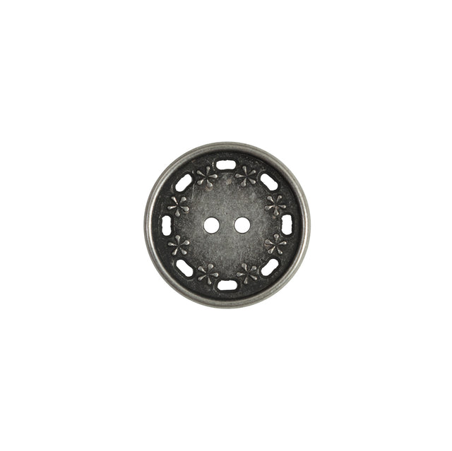 Antique Silver Floral 2-Hole Metal Button - 24L/15mm