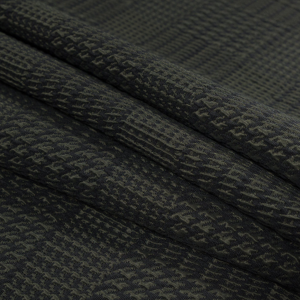Olive and Black Glen Plaid Stretch Brocade Folded
