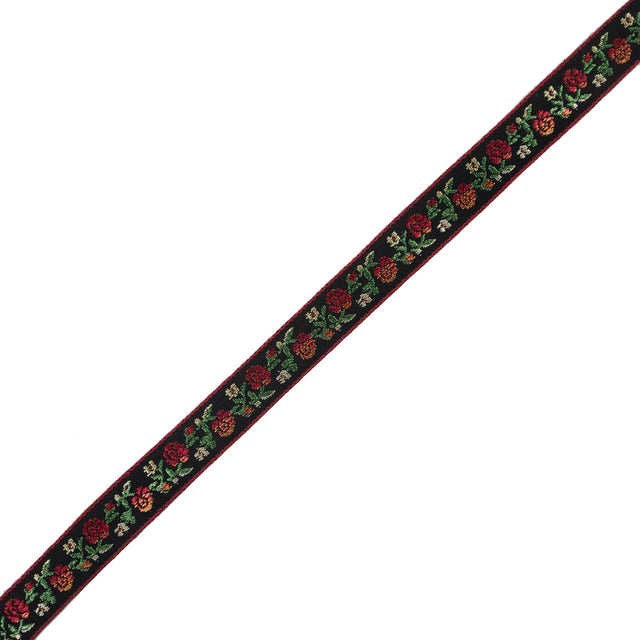 Red, Green and Black Floral German Jacquard Ribbon - 0.625"