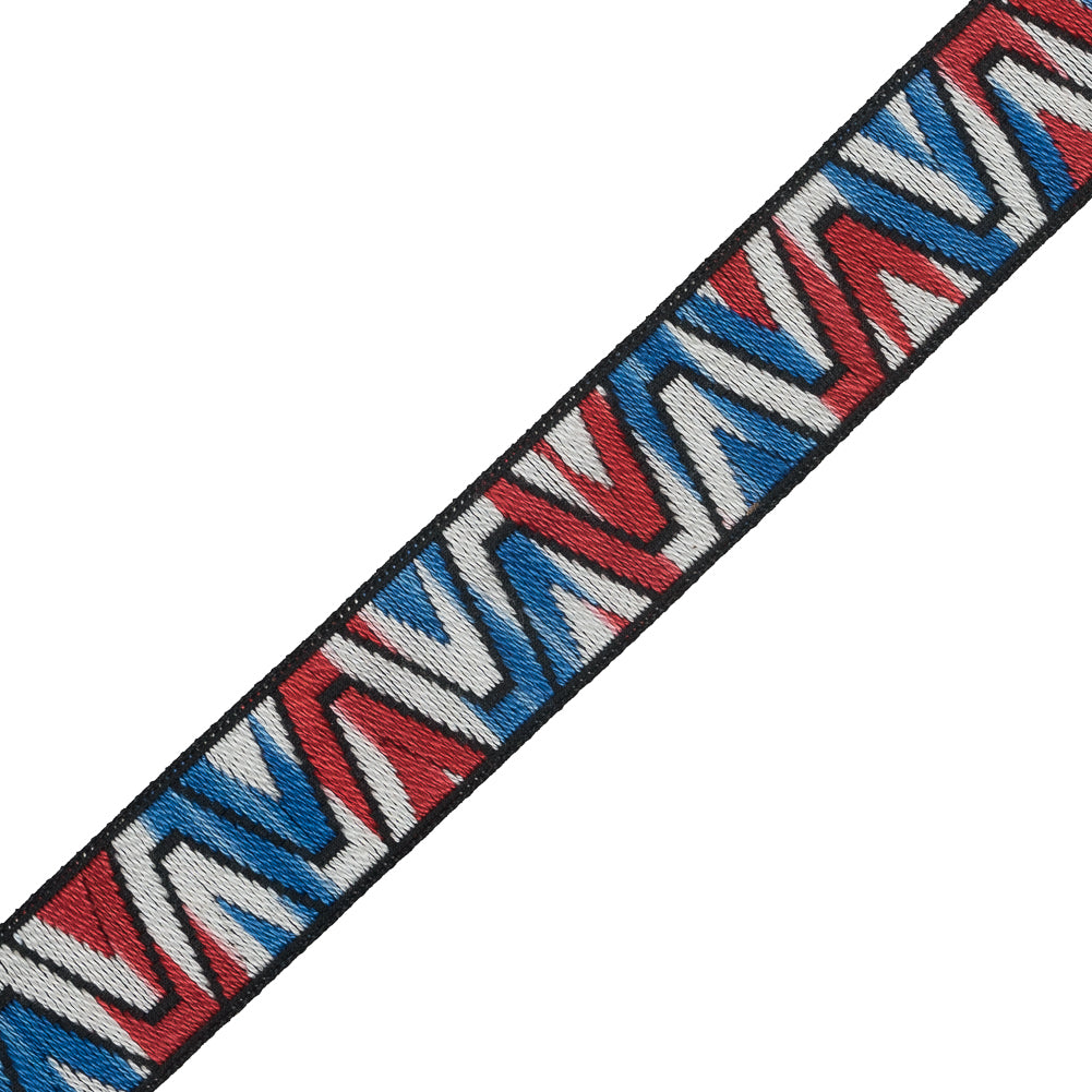 Red, White and Blue Zig Zag German Jacquard Ribbon - 0.875" Detail