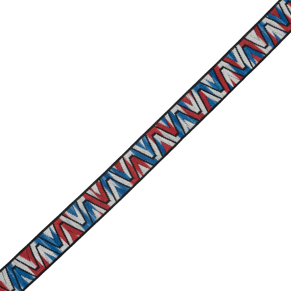 Red, White and Blue Zig Zag German Jacquard Ribbon - 0.875"