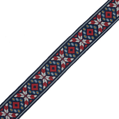 Blue, Red and White Geometric Jacquard Ribbon - 1.875"