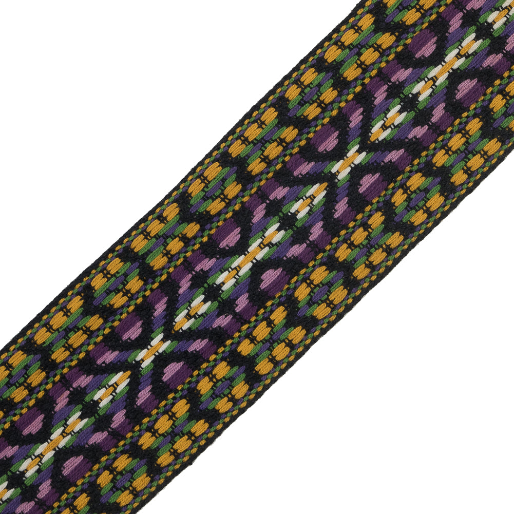 Mustard, Purple and Black Jacquard Ribbon - 2" Detail