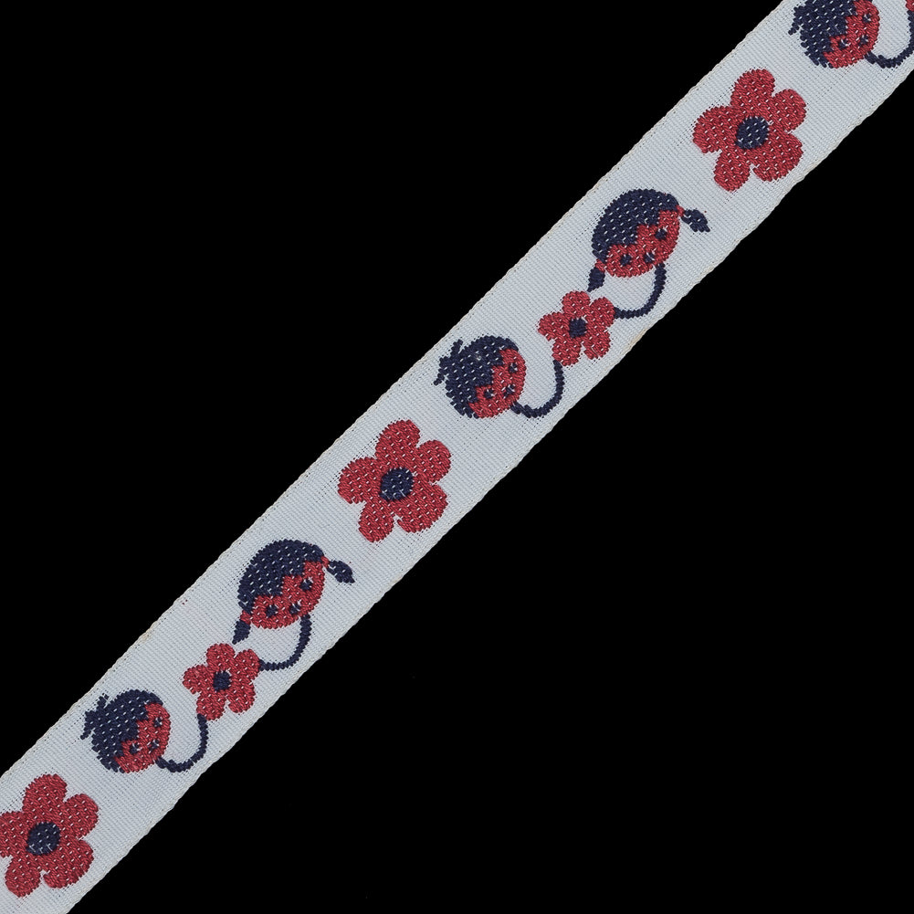 Red, White and Blue Flowers and Kids Jacquard Ribbon - 0.625" Detail