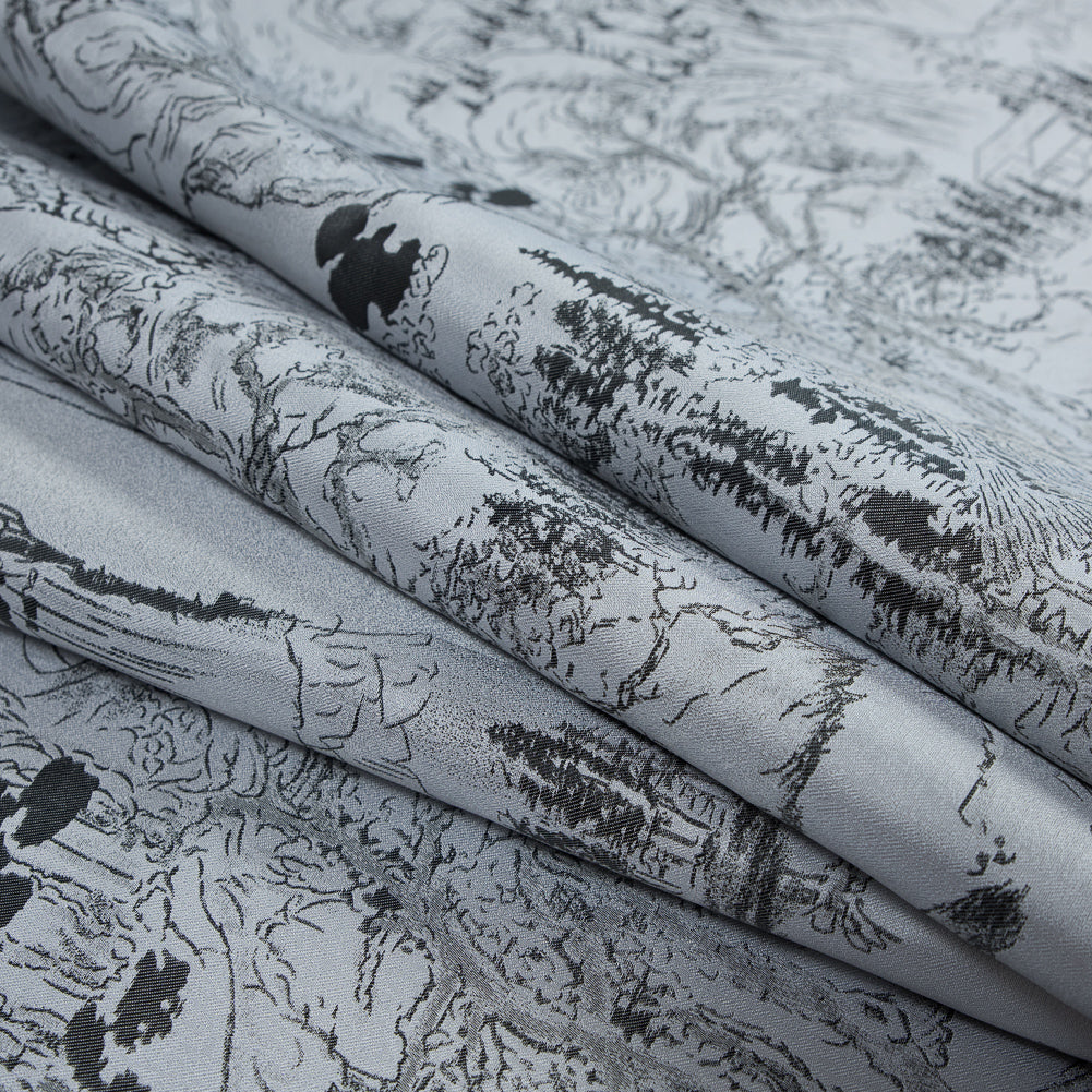 Silver and Black Landscape Jacquard Panel Folded