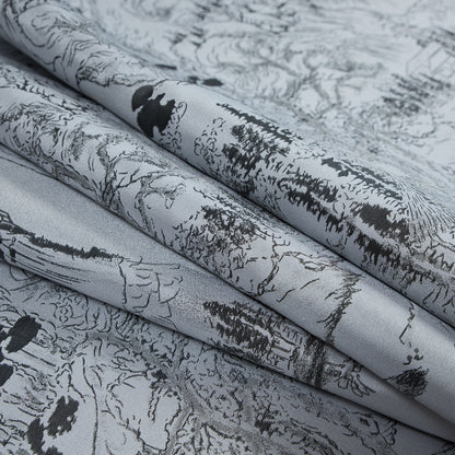 Silver and Black Landscape Jacquard Panel Folded