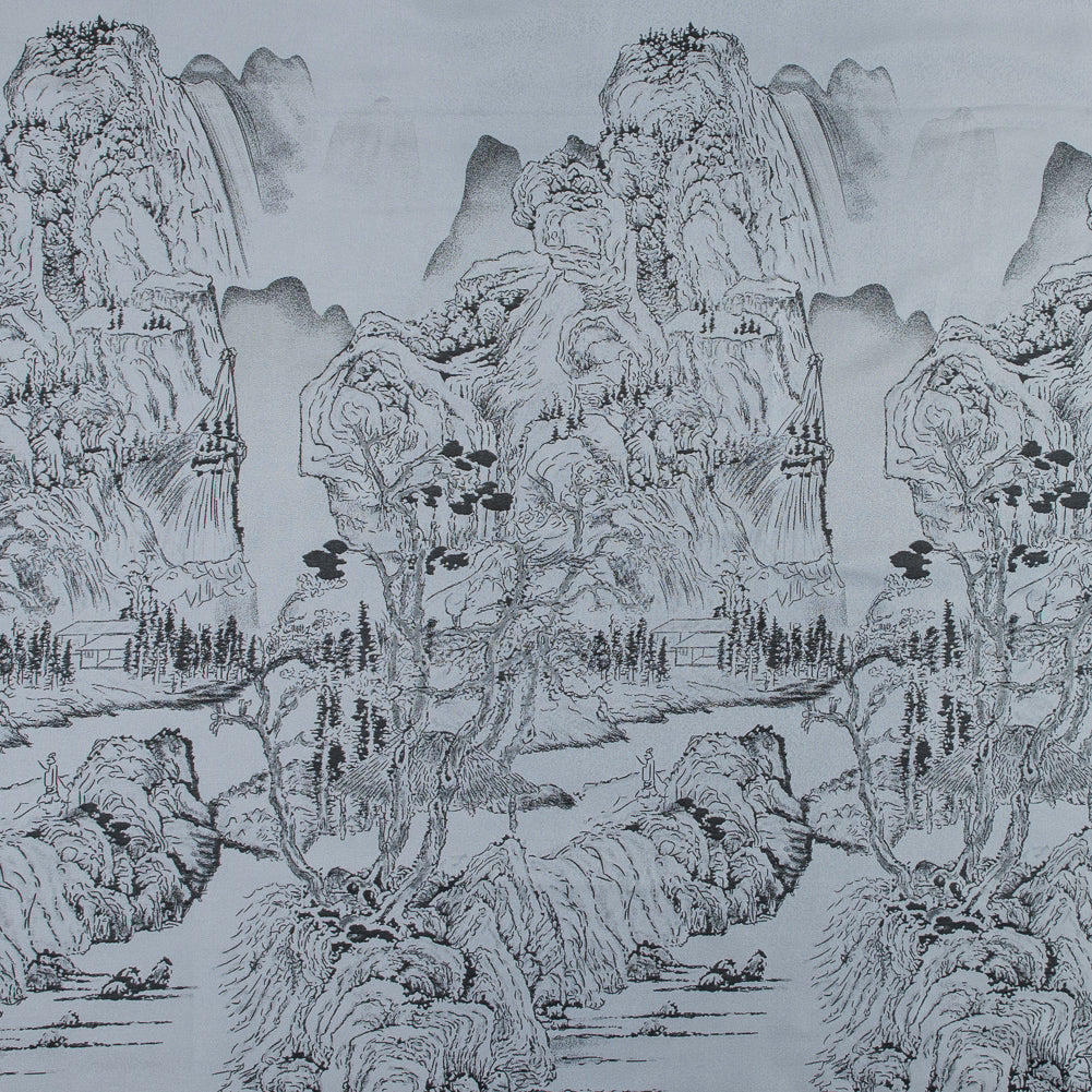 Silver and Black Landscape Jacquard Panel