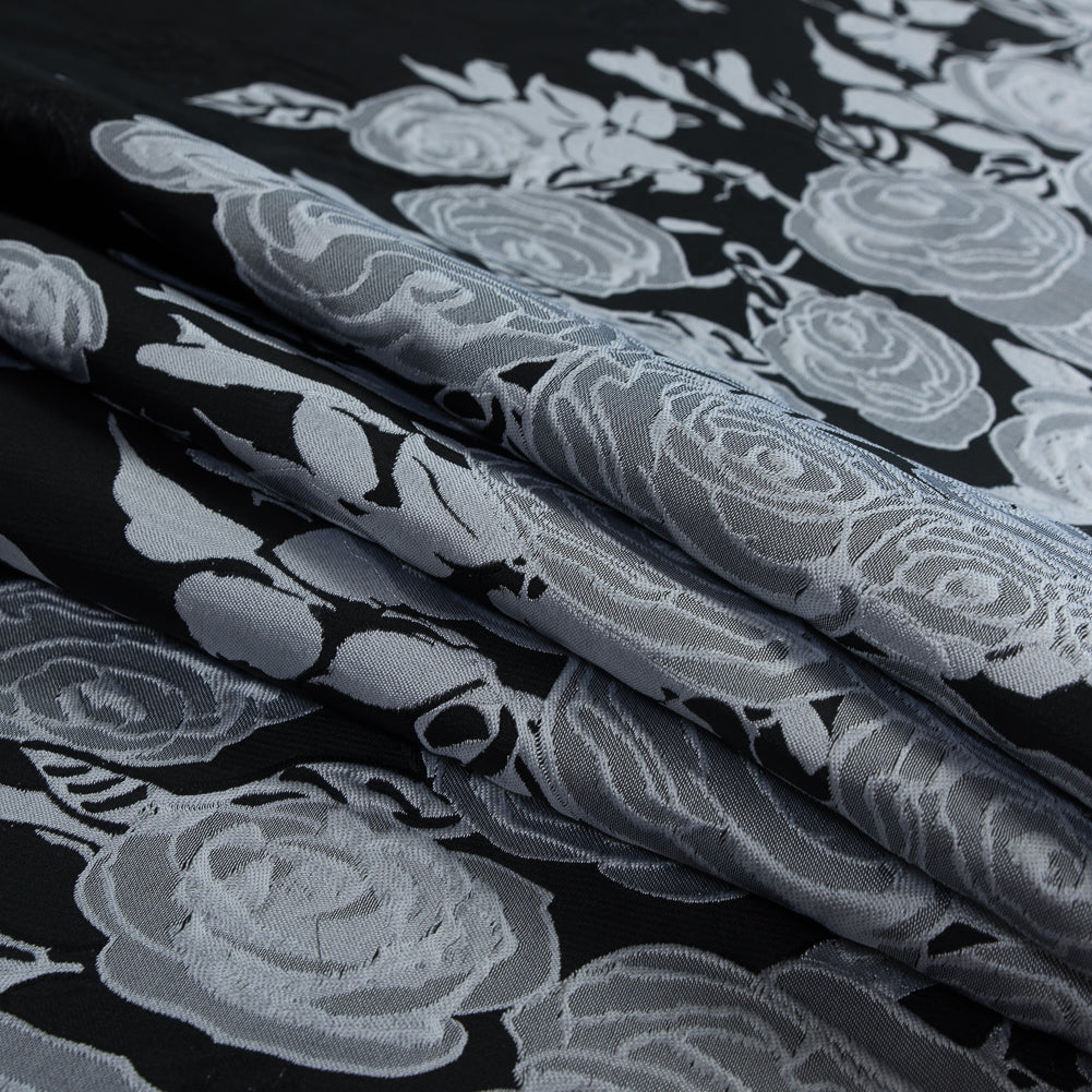 Black and Silver Rose Jacquard Panel Folded