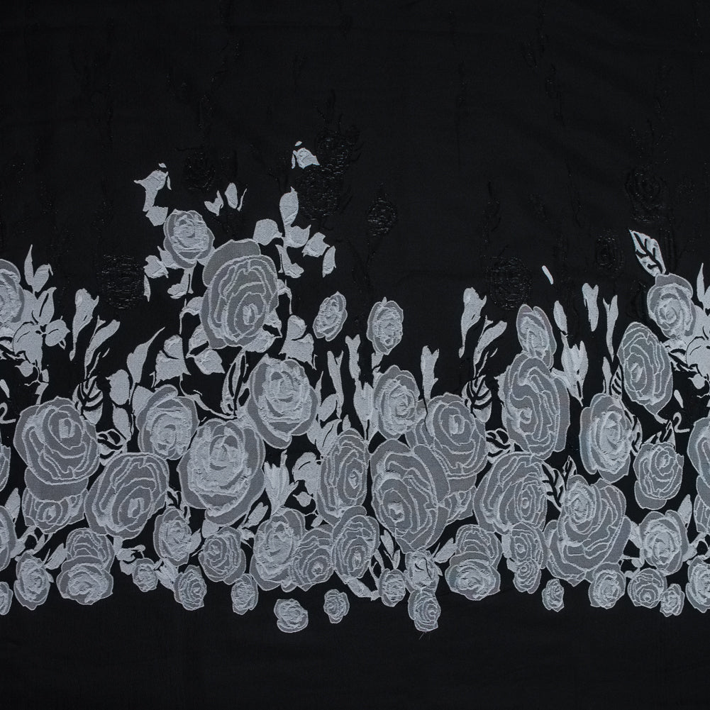 Black and Silver Rose Jacquard Panel