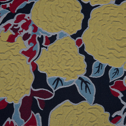 Navy, Yellow and Red Large-Scale Floral Jacquard Panel Detail