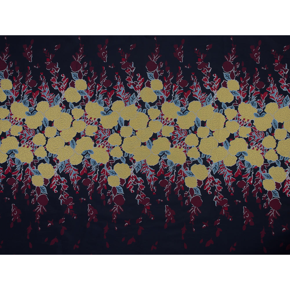Navy, Yellow and Red Large-Scale Floral Jacquard Panel Full