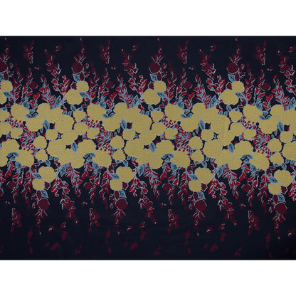 Navy, Yellow and Red Large-Scale Floral Jacquard Panel Full