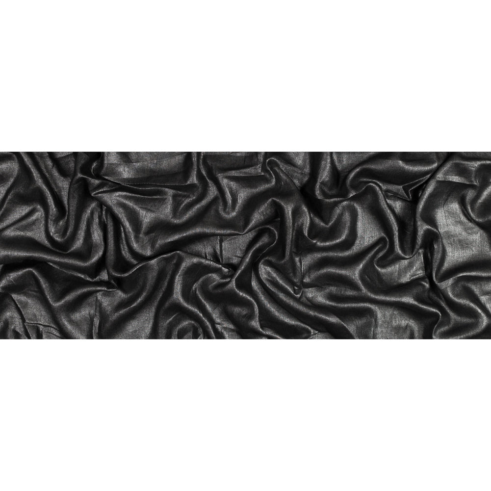 Lightweight Linen Woven with Metallic Silver Foil - Black - Simone Collection Folded
